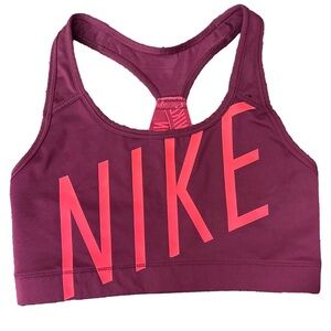 Nike Maroon Sports Bra with Pink Logo